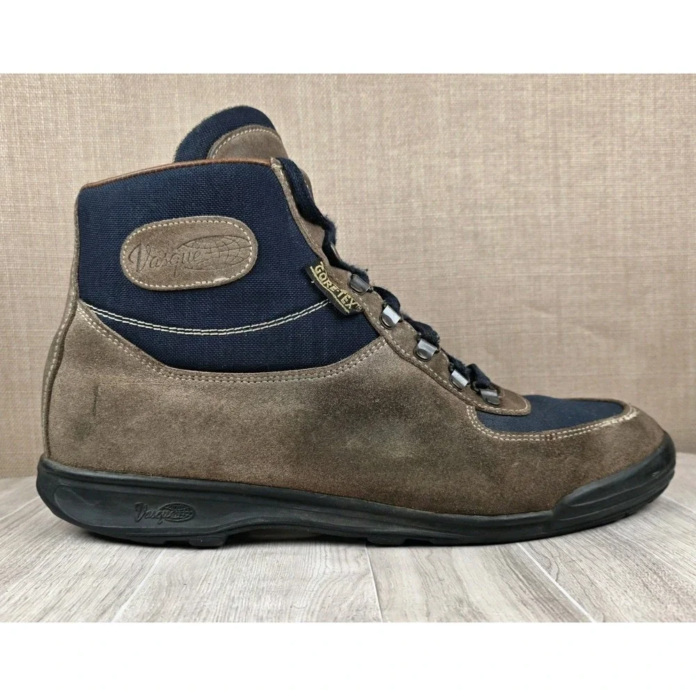 Vintage Vasque Skywalk Gore-Tex Hiking Boots Mens 13M Italy Cow Suede Canvas